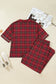 Red Plus Size Plaid Short Sleeve Shirt Loose Pants 2pcs Pajama Set