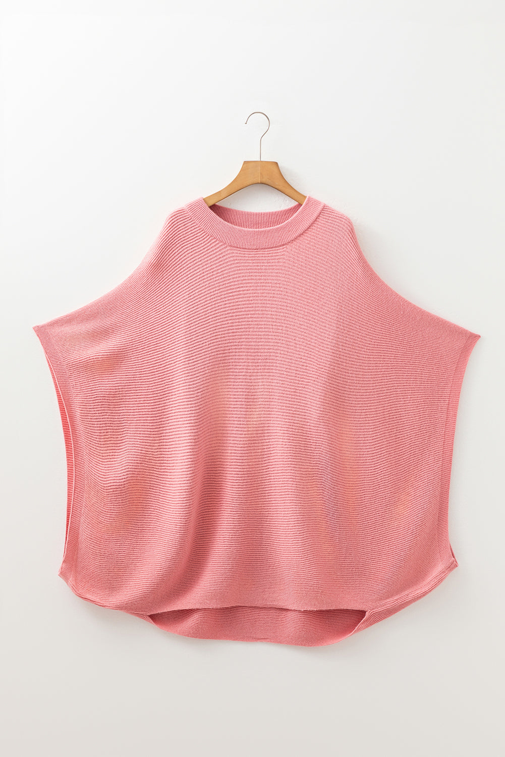 Light Pink Ribbed Knit Half Sleeve Plus Size Poncho Style Sweater