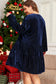 Navy Blue Plus Size Textured Velvet Tiered Button V Neck Dress