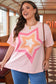 Light Pink Eyelet Lace Star Applique Plus Size T Shirt