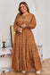 Brown Plus Size Floral Split V Neck Ruffled Sleeve Tiered Maxi Dress