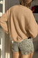 Tan Plus Size Leopard Bow Decor Split Cuffs Loose Sweater