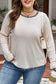 Parchment Ribbed Contrast Leopard Edge Round Neck Plus Knit Top