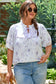 Purple Floral Trimmed Detail Split Neck Plus Size Top