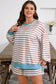 Khaki Stripe Contrast Edge Drop Shoulder Pullover and Shorts Plus Size Set