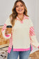 Pink Stripe Contrast Polo Collar Drop Shoulder Patchwork Plus Size Pullover