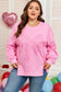 Pink Big Bow Lace Embroidered Dolman Sleeve Slit Plus Size Sweatshirt