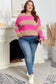 Khaki Stripe Color Block PLus Size Drop Shoulder Sweater