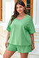 Mint Green Plus Size V Neck Tee Patched Pocket Drawstring Shorts Set