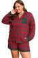 Red Plus Size Plaid Contrast Patchwork Long Sleeve Shirt and Shorts 2pcs Pajama Set