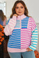 Sky Blue Stripe Colorblock Patchwork Plus Size Half Zip Sweater
