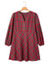 Red Plus Size Plaid Half Button Long Sleeve Holiday Dress