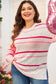 Pink Stripe Drop Shoulder Side Split Plus Size Sweater