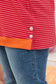 Orange Stripe Plus Size Drop Shoulder Long Sleeve Buttoned Decor Top