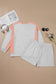 Light Grey Uneven Hem Colorblock Pullover Casual Shorts Plus Size 2pcs Outfit