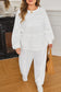 White Textured Raw Seam Plus Size Pullover Top and Drawstring Pants Set