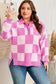 Pink Plus Size Checkered Collared Half Button Sweater