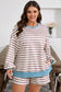 Khaki Stripe Contrast Edge Drop Shoulder Pullover and Shorts Plus Size Set