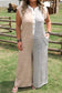 Gray Stripe Plus Size Color Block Buttoned Sleeveless Wide Leg Jumpsuit