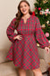Red Plus Size Plaid Half Button Long Sleeve Holiday Dress