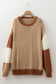 Light French Beige Contrast Stitch Detail Color Block Knitted Plus Size Sweater
