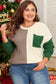 Mist Green Plus Size Cable Knit Color Block Drop Shoulder Sweater