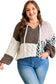 Brown Plus Size Color Block Patchwork Knotted Back Loose Fit Sweater