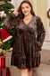 Coffee Plus Size Velvet Babydoll Mini Dress with Puff Sleeve