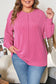 Bonbon Spiral Ribbed Exposed Seam Detail Plus Size Long Sleeve Top