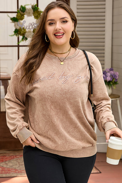 DUNE saved by grace Embroidered Mineral Wash Plus Size Sweatshirt