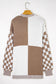 Brown Plus Size Checkered Bubble Sleeve Drop Shoulder Open Cardigan