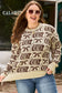 Brown Bow Horseshoe Print Checkered Plus Size Sweater