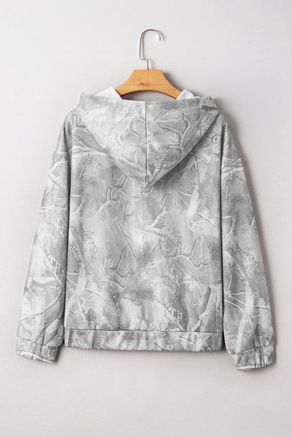 Gray Plus Size Camouflage Woodland Print Oversized Sporty Hoodie
