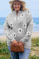 Gray Plus Size Embroidered Floral Pattern Half Zip Sweater
