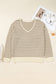 Khaki Stripe Plus Size V Neck Drop Shoulder Sweater