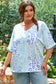Sky Blue Leopard Print Short Sleeve V Neck Plus Size Top
