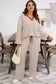 Khaki Stripe Plus Size Collared V Neck Loose Pullover Drawstring Elastic Waist Wide Leg Pant Set
