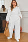 White Textured Raw Seam Plus Size Pullover Top and Drawstring Pants Set
