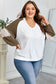 Green Colorblock Lace Patchwork Balloon Sleeve V Neck Plus Size Blouse