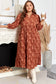 Cinnamon Plus Size Textured 3D Flower Pattern Ruffle Hem 3/4 Sleeve Long Dress