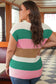 Multicolour Plus Size Striped Colorblock V Neck Short Sleeve Sweater