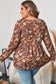 Khaki Floral Textured Tied Neck Long Sleeve Plus Size Babydoll Blouse