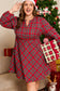 Red Plus Size Plaid Half Button Long Sleeve Holiday Dress