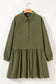 Four Leaf Clover Plus Size Collar Half Button Long Sleeve Ruffle Hem Mini Dress