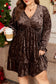 Coffee Plus Size Velvet Babydoll Mini Dress with Puff Sleeve