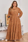 Brown Plus Size Floral Split V Neck Ruffled Sleeve Tiered Maxi Dress