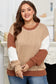 Light French Beige Contrast Stitch Detail Color Block Knitted Plus Size Sweater