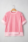 Peach Blossom Two Tones Patchwork Half Sleeve Plus Size T Shirt