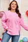 Pink Big Bow Lace Embroidered Dolman Sleeve Slit Plus Size Sweatshirt
