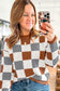 Brown Plus Size Checkered Crewneck Sweater